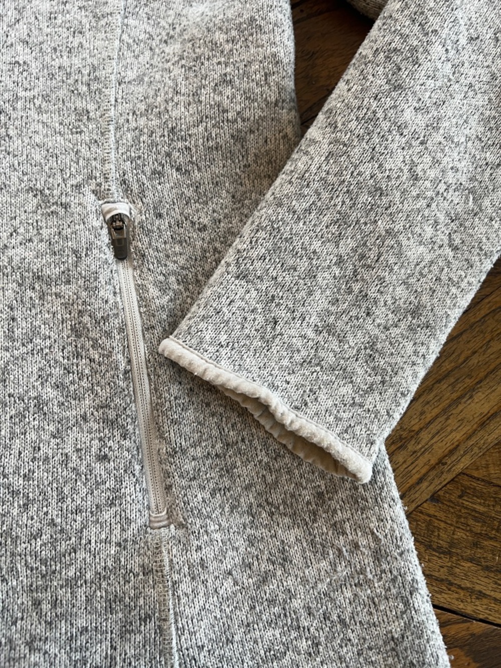 L.L.Bean Sweater Fleece Coat, Hood, Pockets, Zipper, Longer Fit, Grey, Sz M - Picture 3 of 13